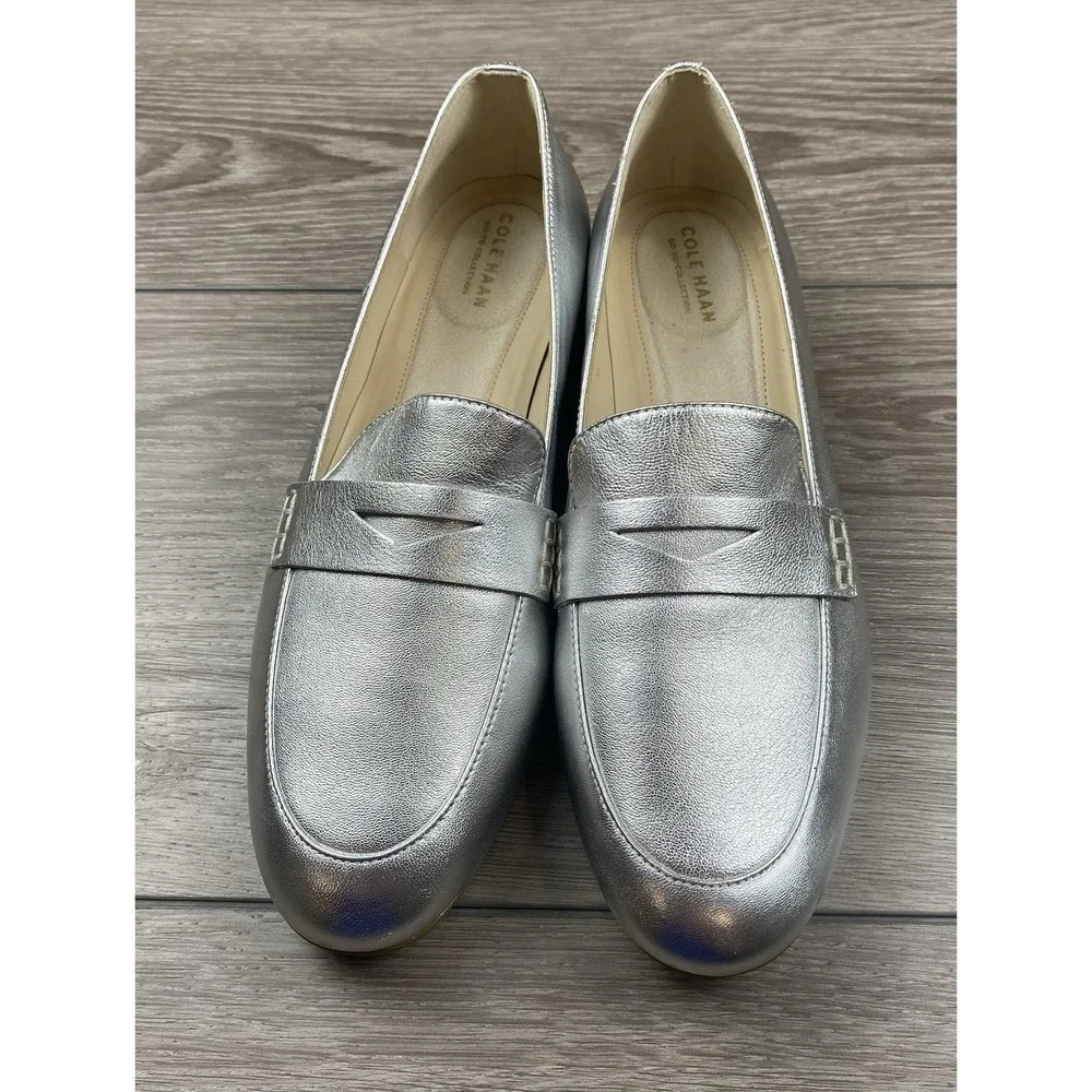 Cole Haan Women's Slip On Metallic Penny Loafers Silver Size 9B - Picture 2 of 9